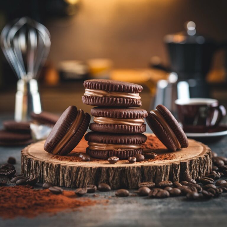Image showcasing Chocolate Espresso Cookie Sandwiches Recipe - snapfoodie.com